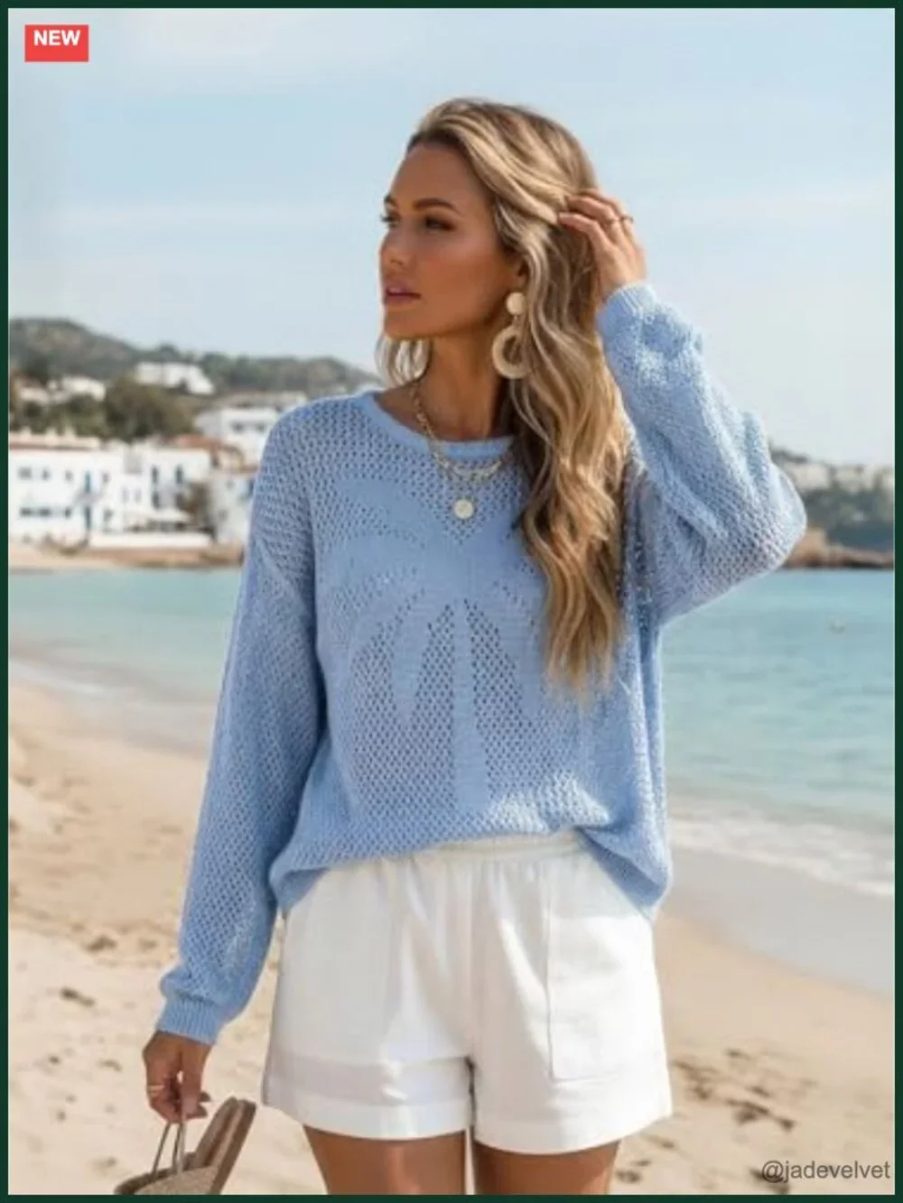 Crochet Hollow Out Long Sleeve Sweater Crewneck Pullover Beach Coverup Blouse
